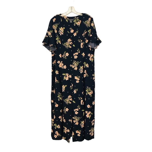 Jessica Howard Size 16 Maxi Dress Navy Blue Summer Floral Button Front - Picture 3 of 13